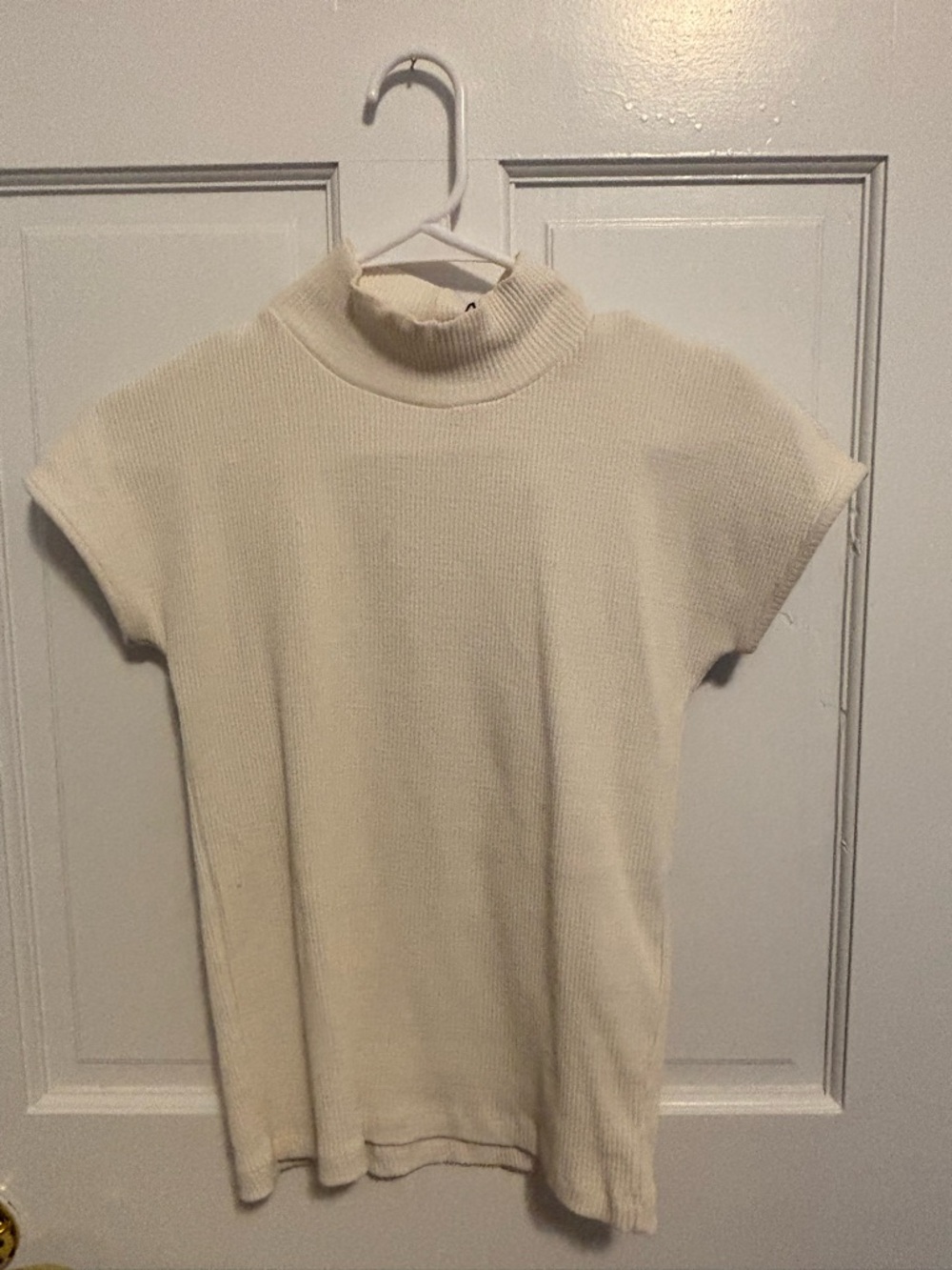 Zara Cream Ribbed Mock Neck Tank Top